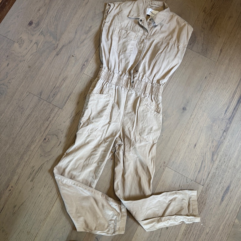 Anthropologie Pistola Womens Grover Khaki Short Sleeve Utility Jumpsuit Sz Small